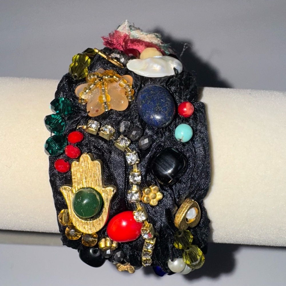 Vintage Embellished Black Bracelet with Gold Accents